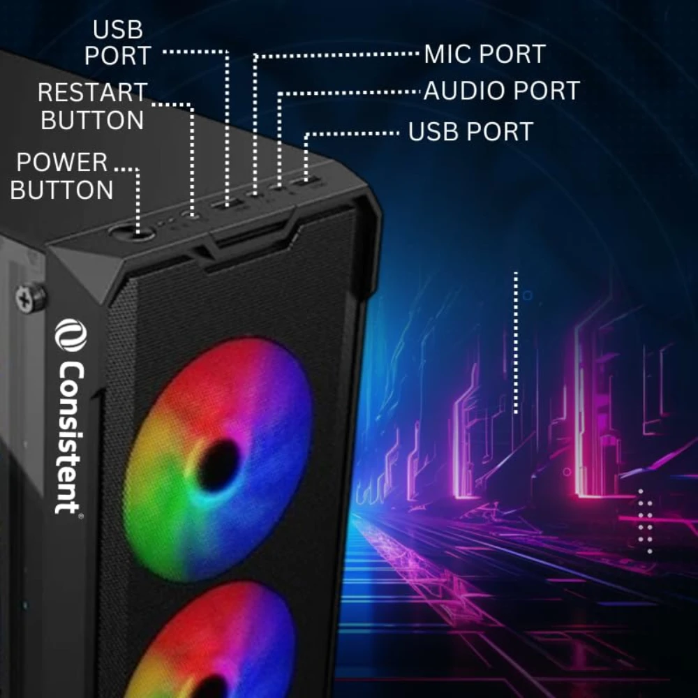 Consistent Mid Tower Gaming Cabinet (Micro-ATX / Mini-ITX) Venus CIG2008 Black view 4
